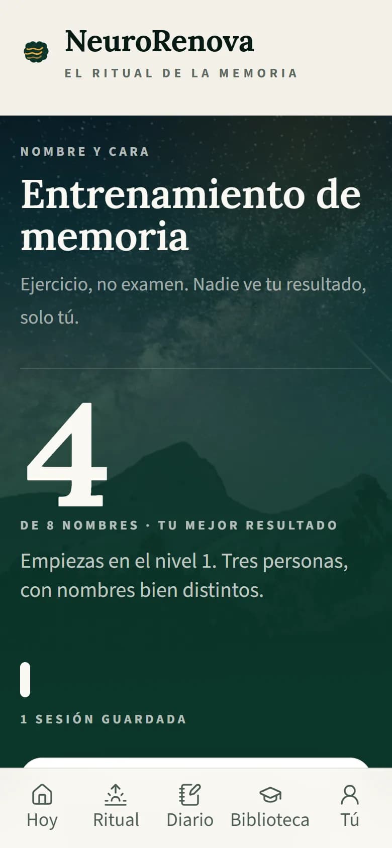 Entreno — Un ejercicio de memoria por sesión.